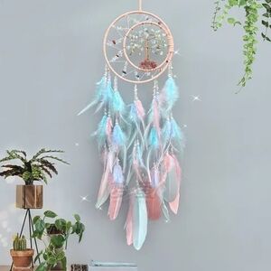 Pink and Blue Feather Art Dreamcatcher